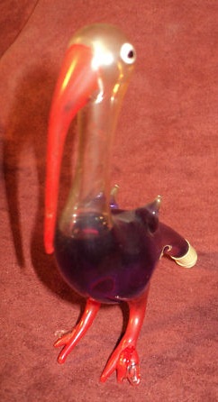 Miniature Blown Glass Bols Liquor Bottle Bird Purple
