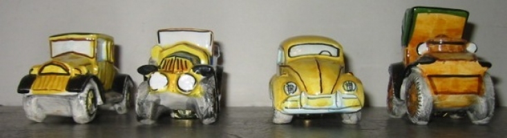 4 Old Store Scotch Whisky VW Model A T Mini Car Bottles PRODUCT OF SCOTLAND MCGOWN & CAMERON LTD